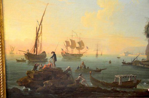 18th century - Port landscape - Workshop of Charles François Lacroix of Marseille (1700 - 1782)